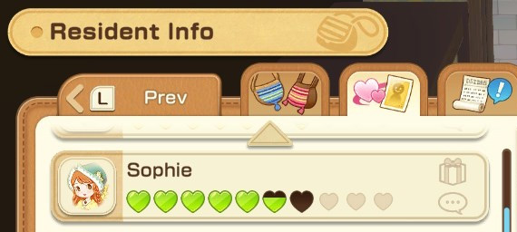 Sophies heart level in the menu