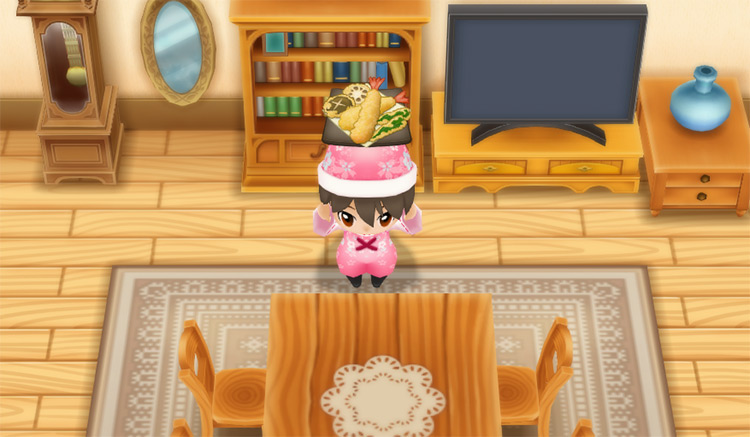 The farmer cooks Tempura using a Pumpkin.