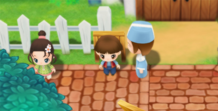 Yu stands next to Carter and Mei in front of the Church.