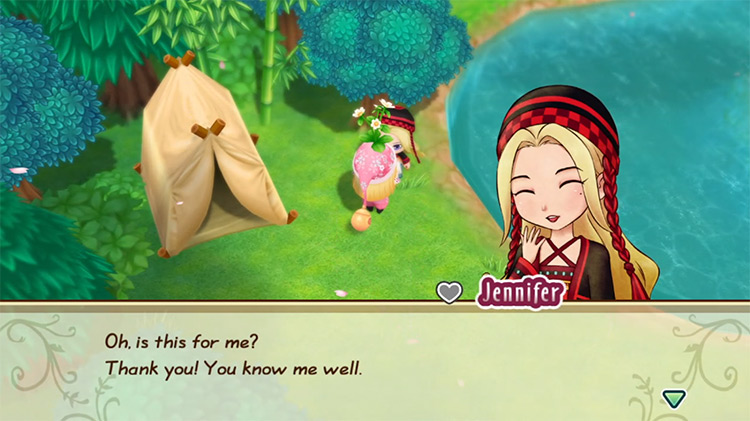 Jennifer’s reaction when the player gives her a liked gift.