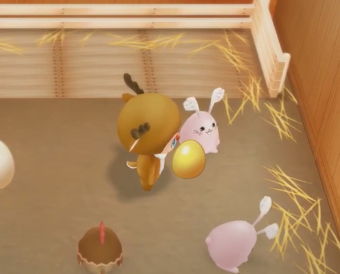 The farmer discovers a golden egg in their coop.