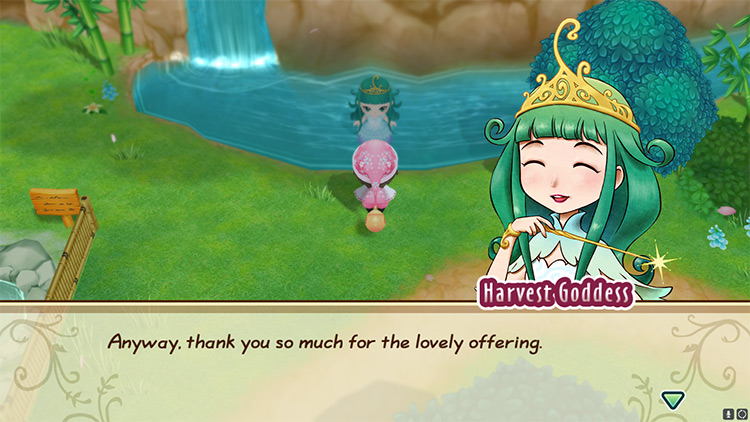 Harvest Goddess’s response when the farmer gives her a loved gift.