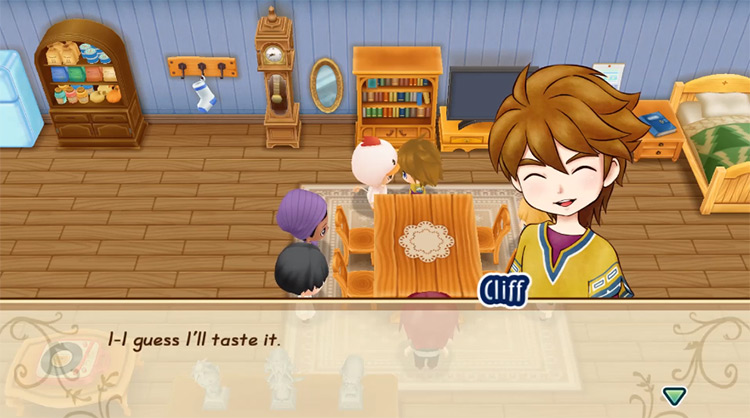 The farmer cooks a meal for Cliff.