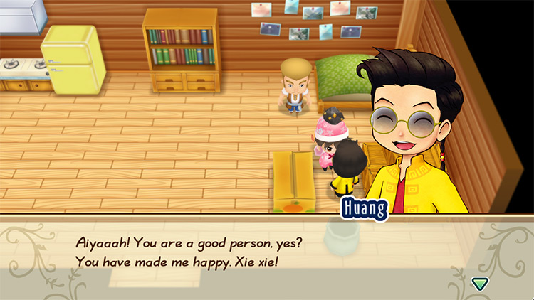 The farmer gives Huang Gold ore.