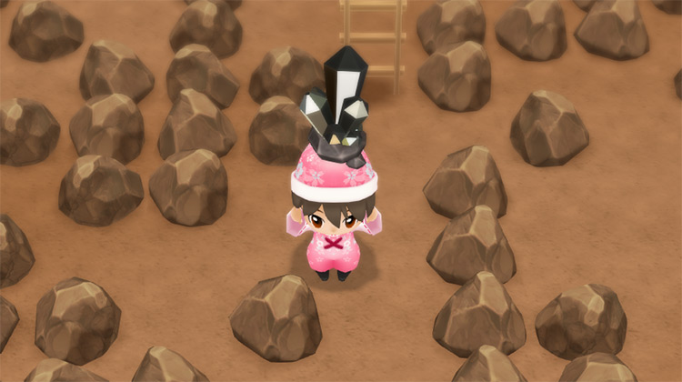 The farmer finds an Orichalcum in the Spring Mine.