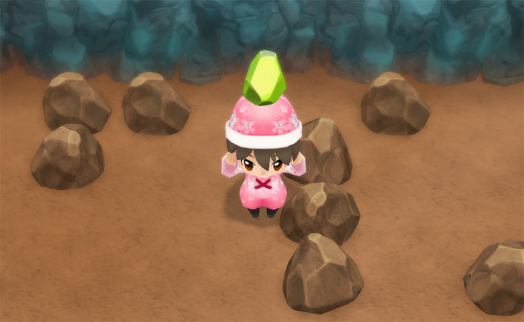 The farmer finds a Peridot in the Lake Mine.