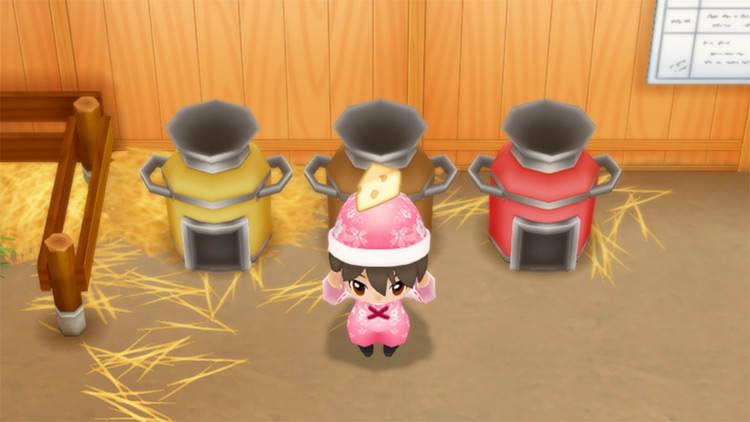 The farmer makes Cheese using the Cheese Maker.