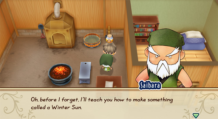 Saibara offers to teach the farmer the recipe for Winter Sun.