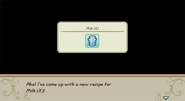 The farmer gets inspired to cook X Milk while in the kitchen.