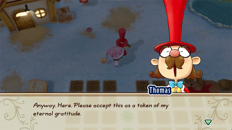 The farmer receives Golden Lumber from Mayor Thomas / SoS: FoMT