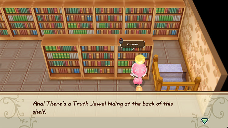 The farmer examines the bookcase in the library.