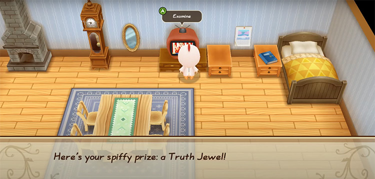 Winning a Truth Jewel from the Harvest Goddess' game show in the Town Villa.