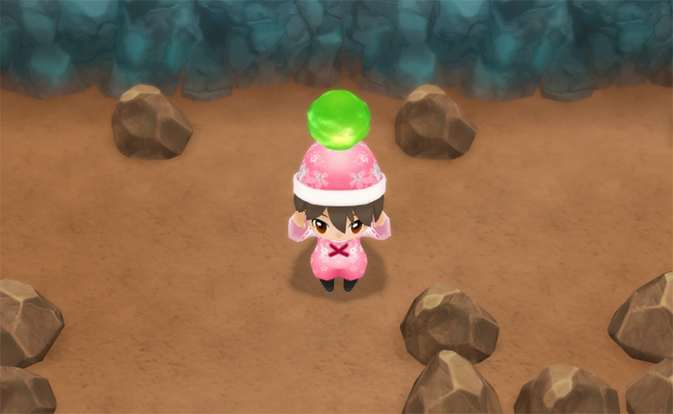 The farmer finds a Kappa Jewel inside the Lake Mine.