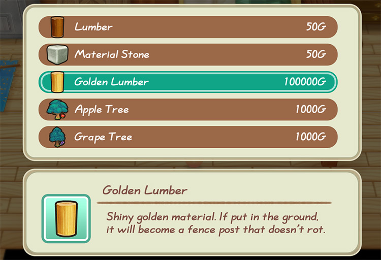Gotts sells a piece of Golden Lumber to the farmer.