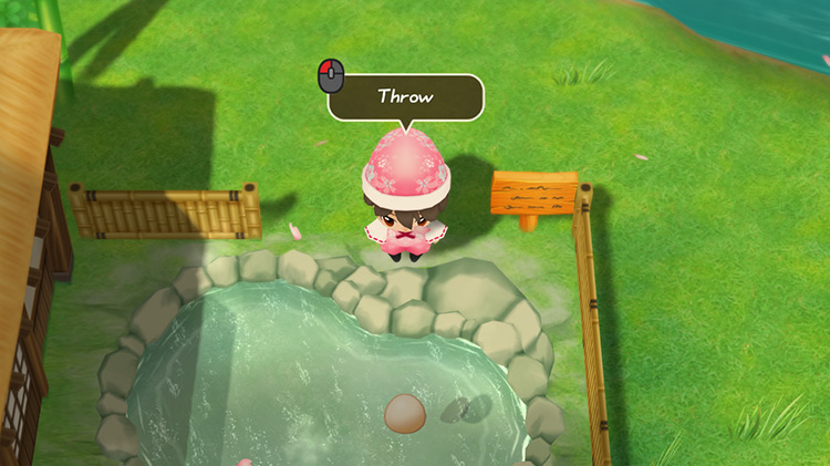 The farmer throws an Egg into the Hot Spring.