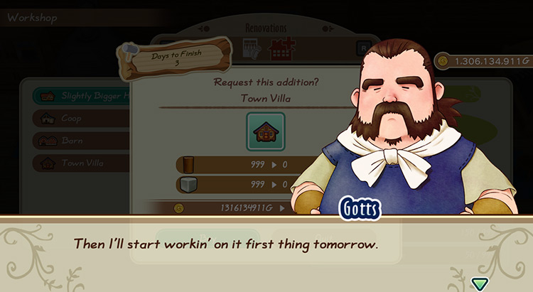 The farmer asks Gotts to build the Town Villa.