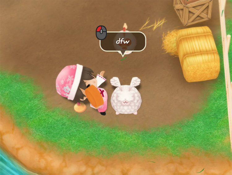 The farmer uses the Breeding Kit on an Angora Rabbit