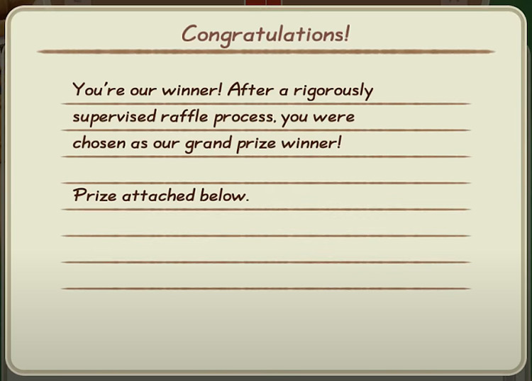 Letter congratulating the farmer on winning the grand prize