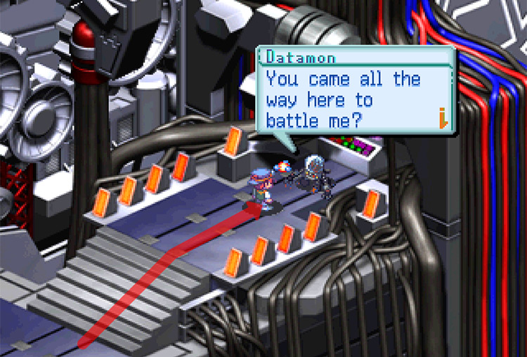 Being challenged by Datamon. / Digimon World 3