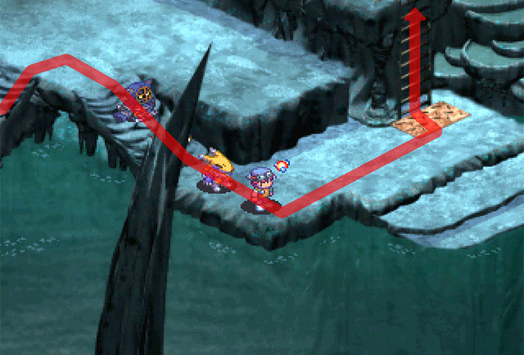 Walking down the stairs, then continuing to the ladder. / Digimon World 3