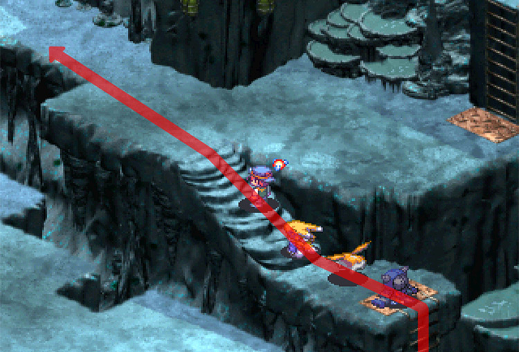 Climbing up the ladder and continuing up the stairs. / Digimon World 3