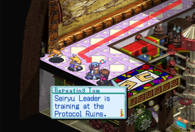 Talking to Repeating Tom in Seiryu Tower. / Digimon World 3