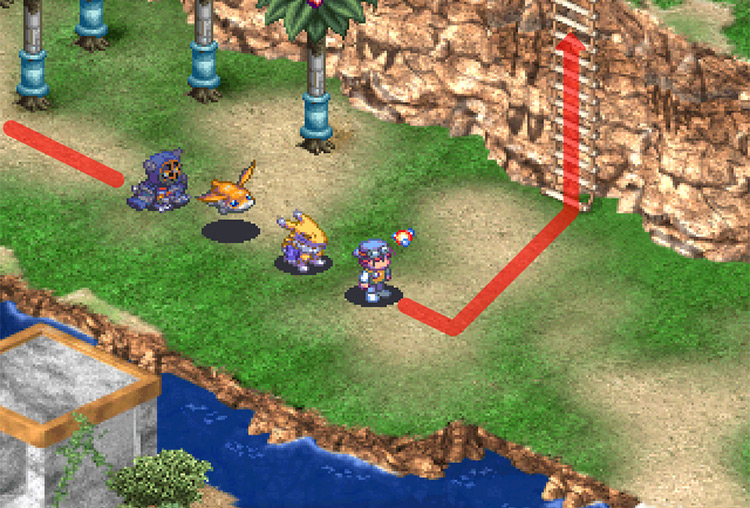 Climbing the ladder in Kicking Forest. / Digimon World 3