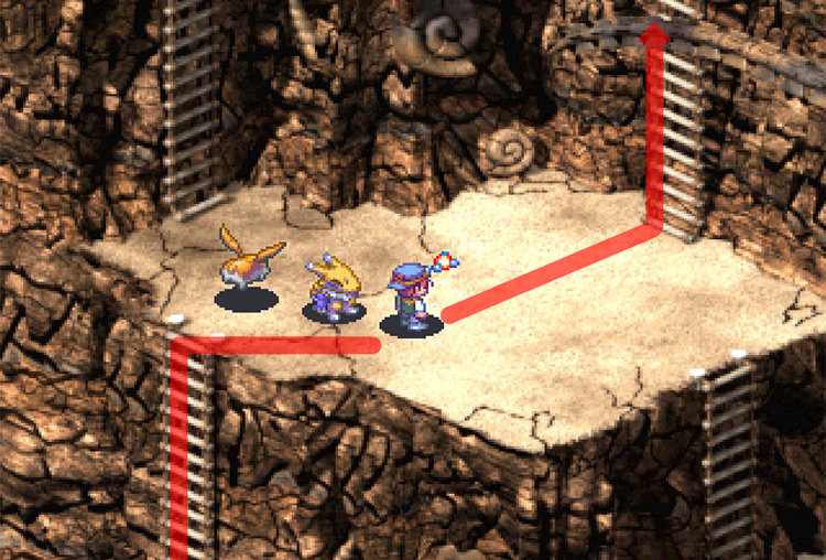 Walking forward on the second platform and climbing up the ladder. / Digimon World 3