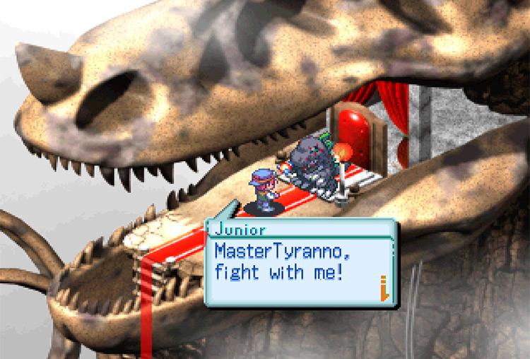 Climbing up the ladder and talking to MasterTyrannomon. / Digimon World 3