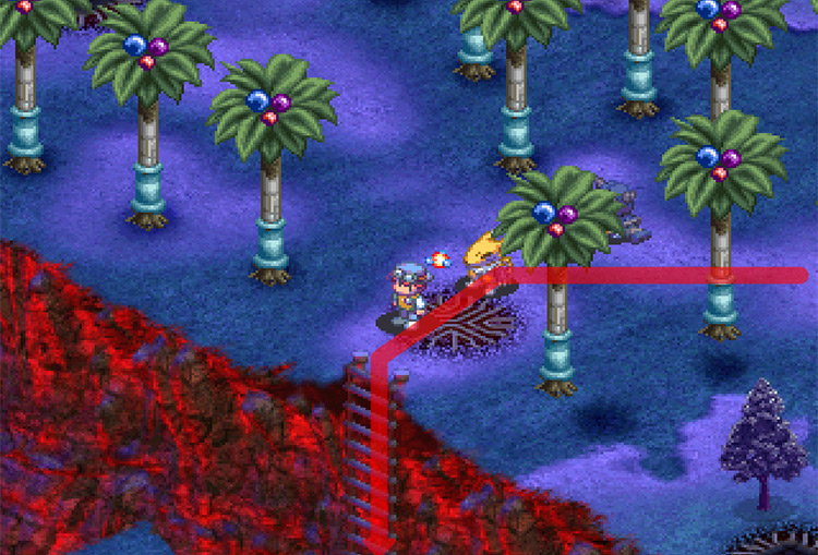 Climbing down the rope ladder in Kicking Forest. / Digimon World 3