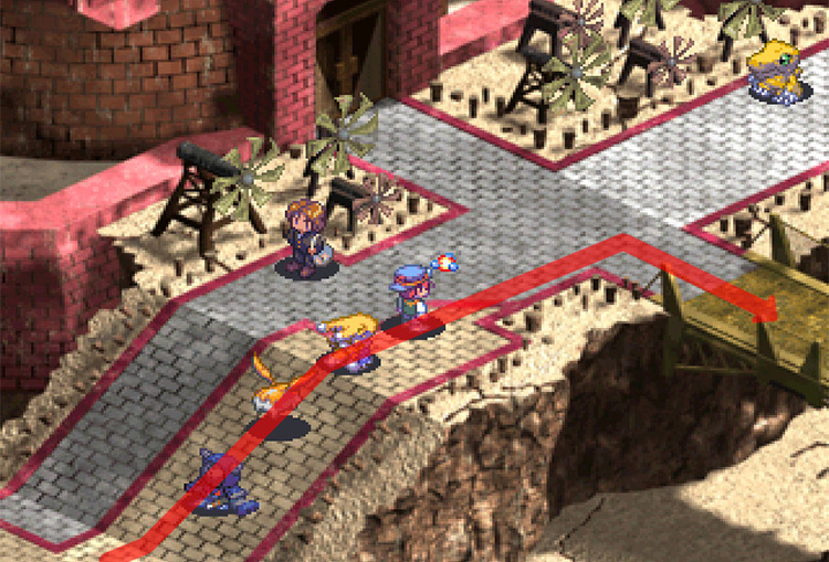 Walking up the first ramp, turning east and crossing the bridge. / Digimon World 3