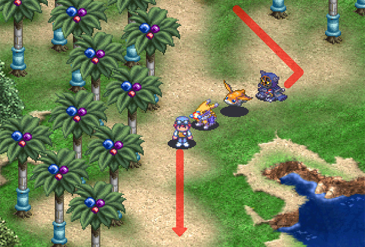 Heading south along the sand path in Kicking Forest. / Digimon World 3