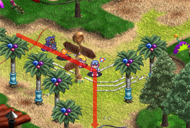Heading south past the signpost in East Wire Forest. / Digimon World 3