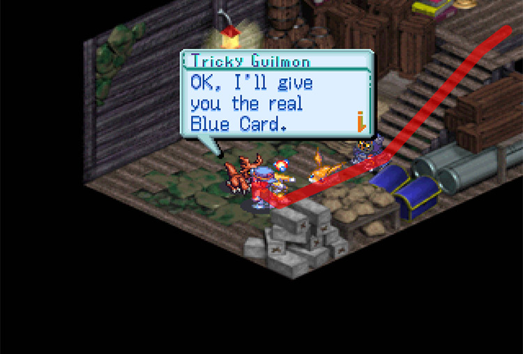 Talking to Tricky Guilmon in the basement. / Digimon World 3