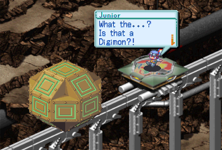 Bulbmon stops the gondola. / Digimon World 3