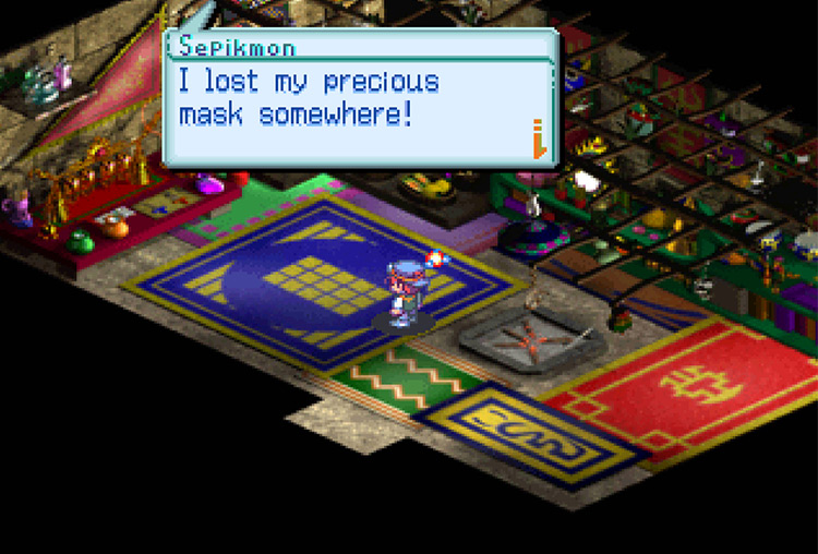 Talking to Sepkimon in the Shaman House. / Digimon World 3