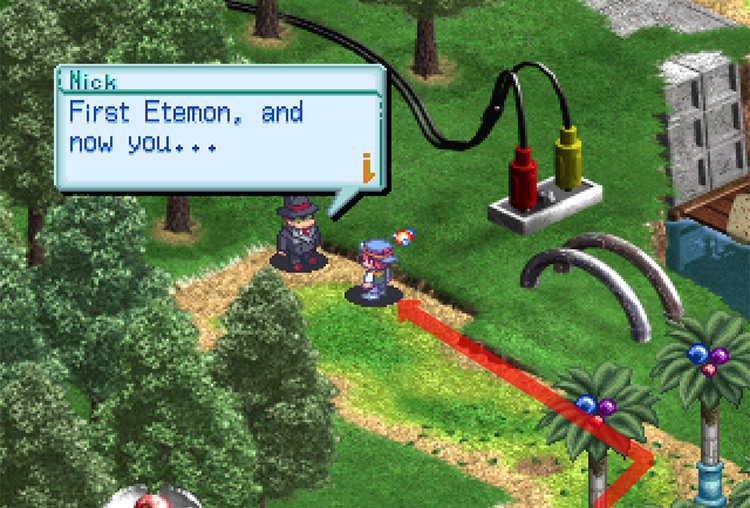 Talking to Nick and learning about the mask thief's identity. / Digimon World 3