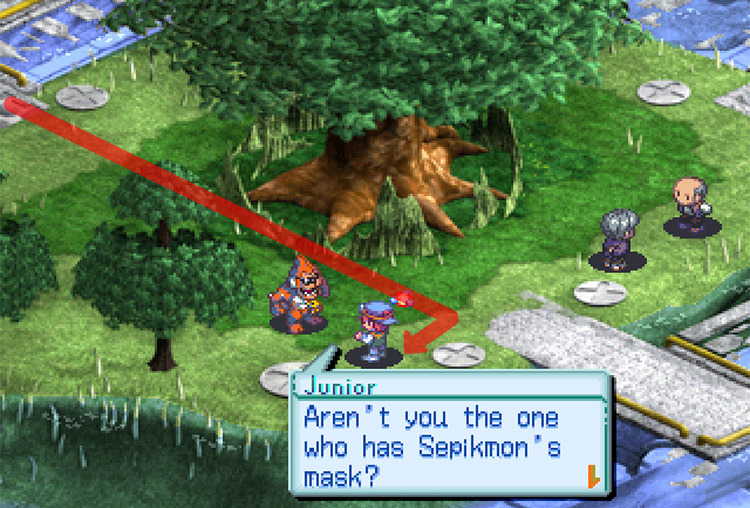 Confronting Etemon about Sepkimon's mask. / Digimon World 3