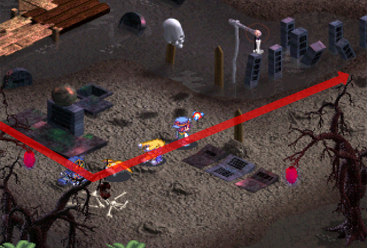 Heading north past the large tombstone. / Digimon World 3