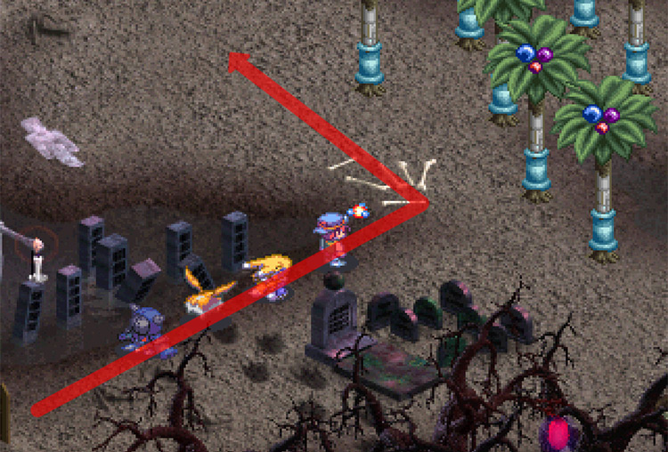 Turning west in front of the kicking trees. / Digimon World 3