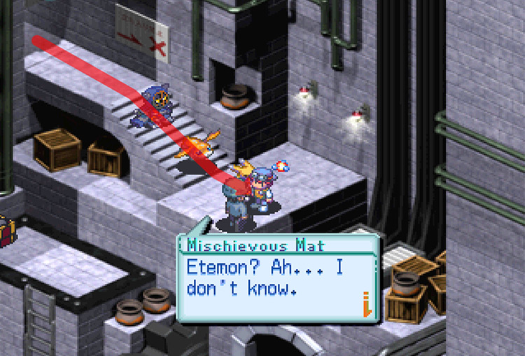 Talking to Mischievous Mat in the sewers. / Digimon World 3