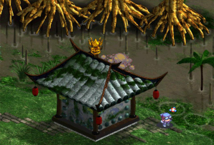 Using the TNT Chip to blow the shrine's wall. / Digimon World 3