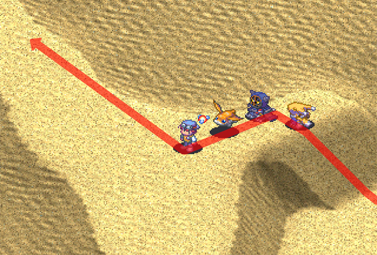 Walking up the slope near the desert's entrance. / Digimon World 3
