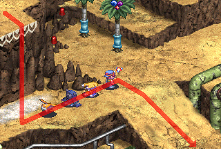 Jumping down the ledge, then walking down the slope. / Digimon World 3